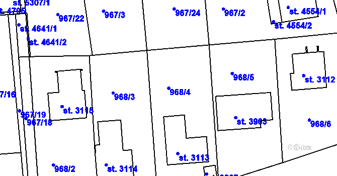 Parcela st. 968/4 v KÚ Rokycany, Katastrální mapa