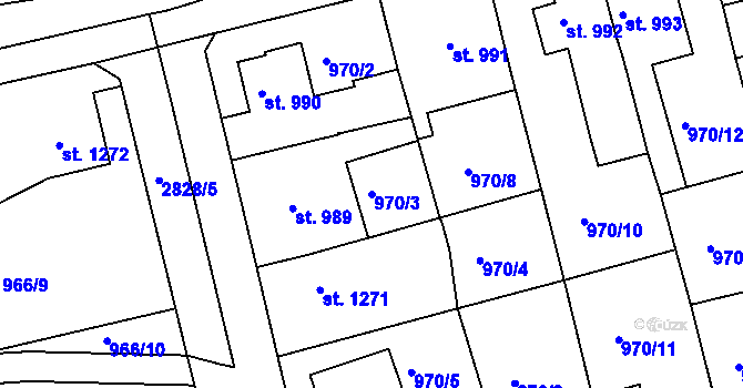 Parcela st. 970/3 v KÚ Rokycany, Katastrální mapa