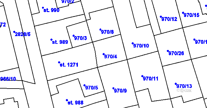 Parcela st. 970/4 v KÚ Rokycany, Katastrální mapa