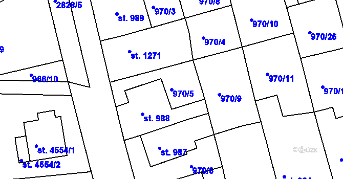 Parcela st. 970/5 v KÚ Rokycany, Katastrální mapa