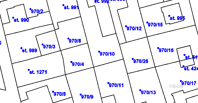 Parcela st. 970/10 v KÚ Rokycany, Katastrální mapa