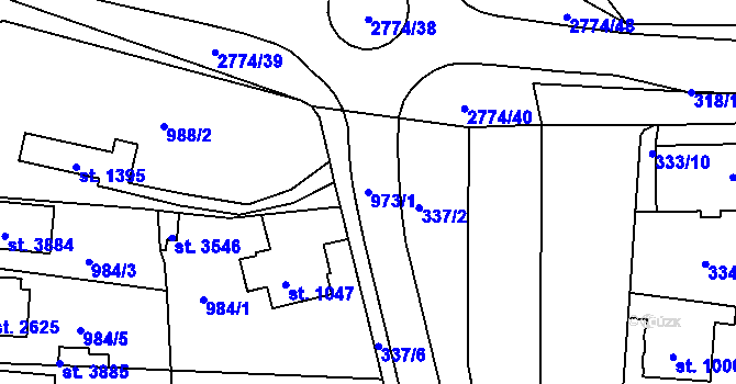 Parcela st. 973/1 v KÚ Rokycany, Katastrální mapa