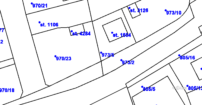 Parcela st. 973/5 v KÚ Rokycany, Katastrální mapa
