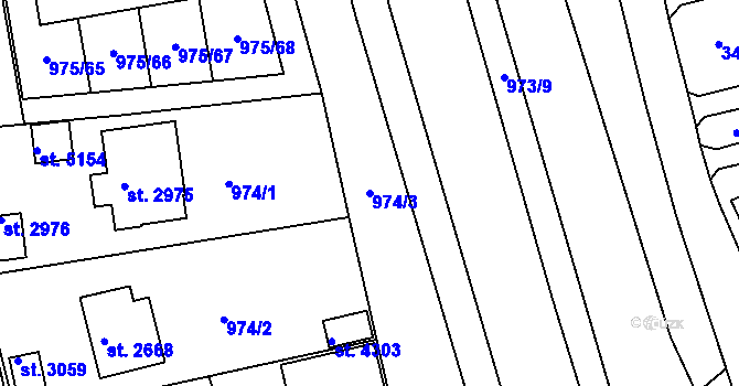 Parcela st. 974/3 v KÚ Rokycany, Katastrální mapa