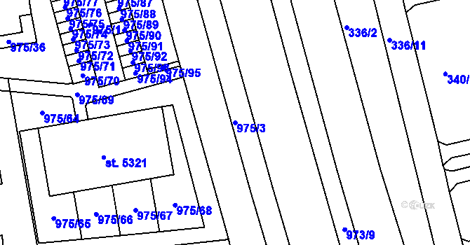 Parcela st. 975/3 v KÚ Rokycany, Katastrální mapa