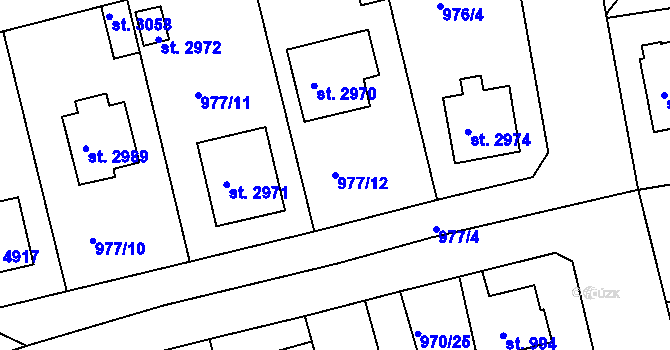 Parcela st. 977/12 v KÚ Rokycany, Katastrální mapa