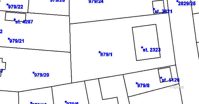 Parcela st. 979/1 v KÚ Rokycany, Katastrální mapa