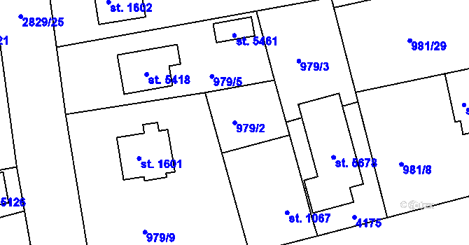 Parcela st. 979/2 v KÚ Rokycany, Katastrální mapa