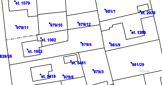 Parcela st. 979/4 v KÚ Rokycany, Katastrální mapa