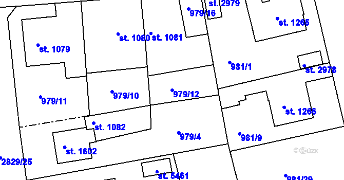 Parcela st. 979/12 v KÚ Rokycany, Katastrální mapa