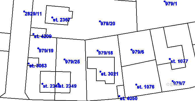 Parcela st. 979/18 v KÚ Rokycany, Katastrální mapa