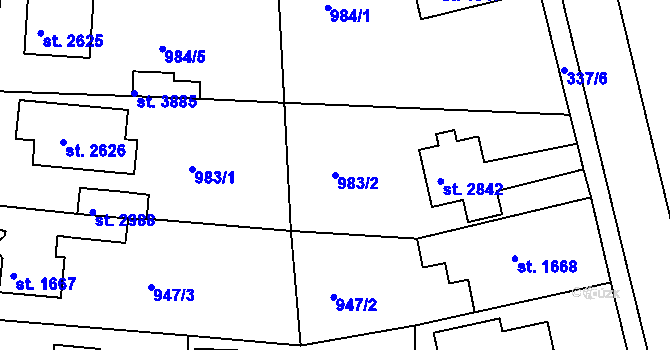 Parcela st. 983/2 v KÚ Rokycany, Katastrální mapa