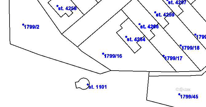 Parcela st. 1799/16 v KÚ Rokycany, Katastrální mapa