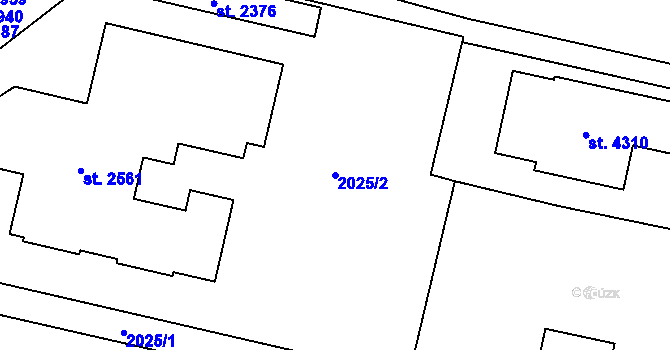 Parcela st. 2025/2 v KÚ Rokycany, Katastrální mapa