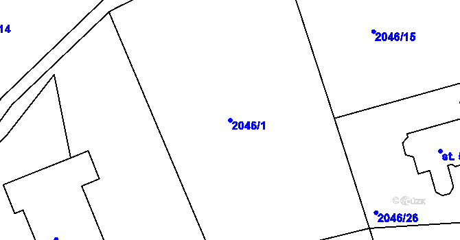 Parcela st. 2046/1 v KÚ Rokycany, Katastrální mapa