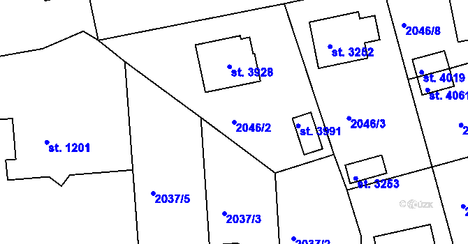 Parcela st. 2046/2 v KÚ Rokycany, Katastrální mapa