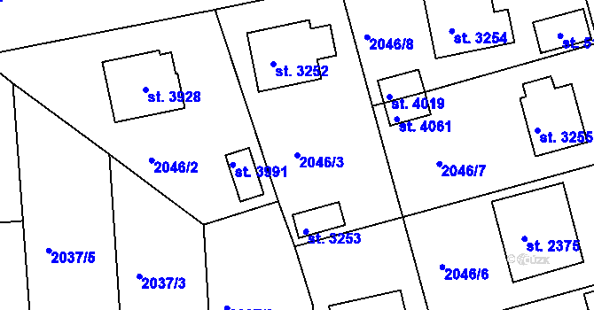 Parcela st. 2046/3 v KÚ Rokycany, Katastrální mapa