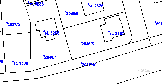 Parcela st. 2046/5 v KÚ Rokycany, Katastrální mapa