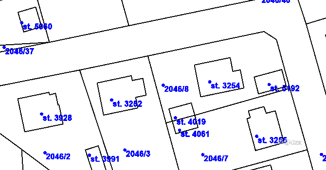 Parcela st. 2046/8 v KÚ Rokycany, Katastrální mapa