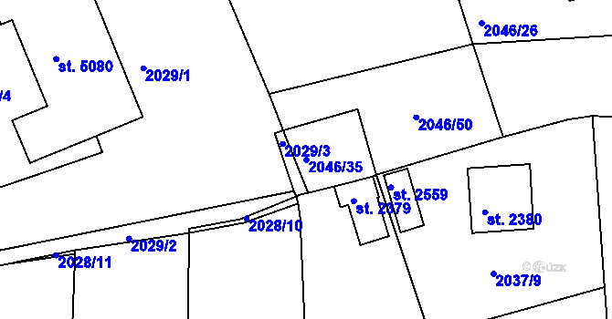 Parcela st. 2046/35 v KÚ Rokycany, Katastrální mapa