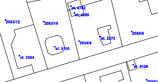 Parcela st. 2054/4 v KÚ Rokycany, Katastrální mapa