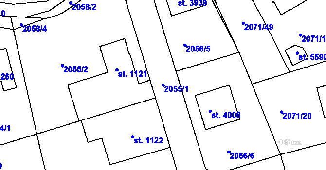 Parcela st. 2055/1 v KÚ Rokycany, Katastrální mapa