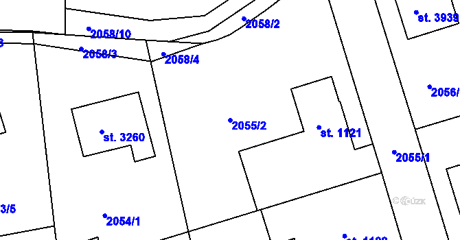 Parcela st. 2055/2 v KÚ Rokycany, Katastrální mapa