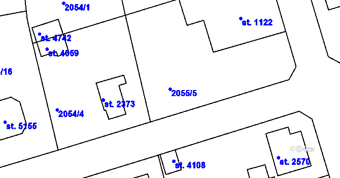 Parcela st. 2055/5 v KÚ Rokycany, Katastrální mapa
