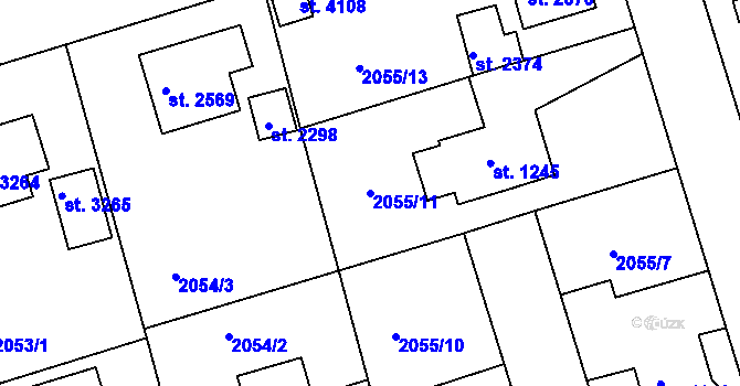 Parcela st. 2055/11 v KÚ Rokycany, Katastrální mapa