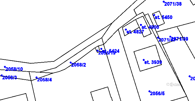 Parcela st. 2055/19 v KÚ Rokycany, Katastrální mapa