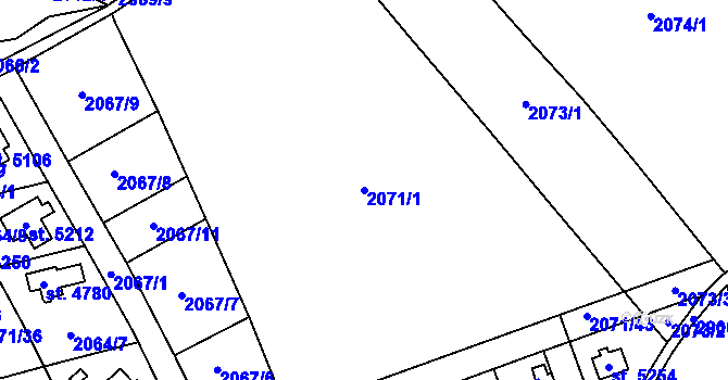 Parcela st. 2071/1 v KÚ Rokycany, Katastrální mapa