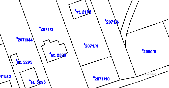 Parcela st. 2071/4 v KÚ Rokycany, Katastrální mapa