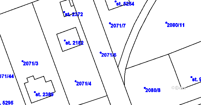 Parcela st. 2071/6 v KÚ Rokycany, Katastrální mapa