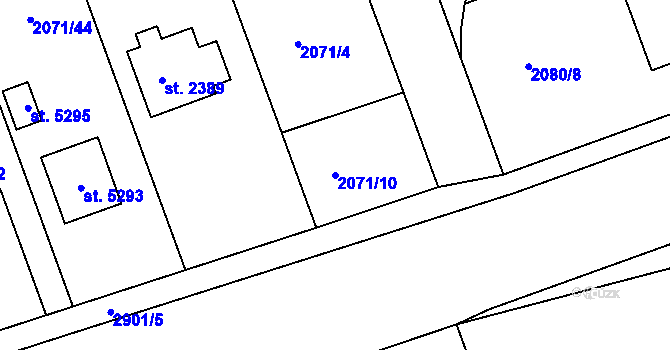 Parcela st. 2071/10 v KÚ Rokycany, Katastrální mapa