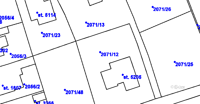 Parcela st. 2071/12 v KÚ Rokycany, Katastrální mapa