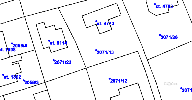 Parcela st. 2071/13 v KÚ Rokycany, Katastrální mapa