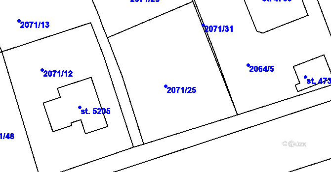 Parcela st. 2071/25 v KÚ Rokycany, Katastrální mapa