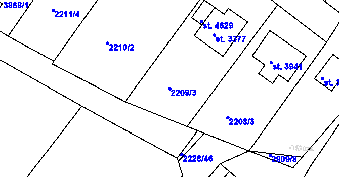 Parcela st. 2209/3 v KÚ Rokycany, Katastrální mapa