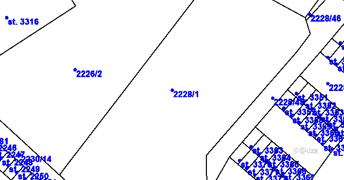Parcela st. 2228/1 v KÚ Rokycany, Katastrální mapa