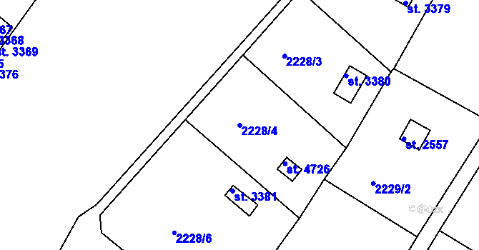Parcela st. 2228/4 v KÚ Rokycany, Katastrální mapa