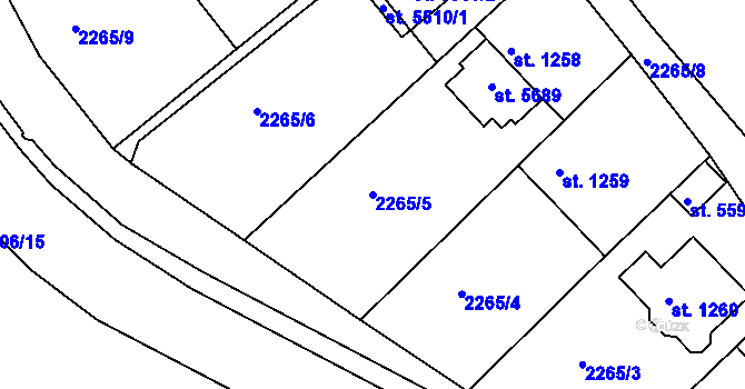 Parcela st. 2265/5 v KÚ Rokycany, Katastrální mapa