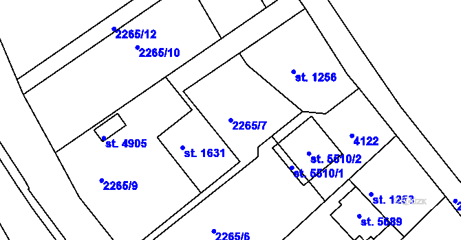 Parcela st. 2265/7 v KÚ Rokycany, Katastrální mapa