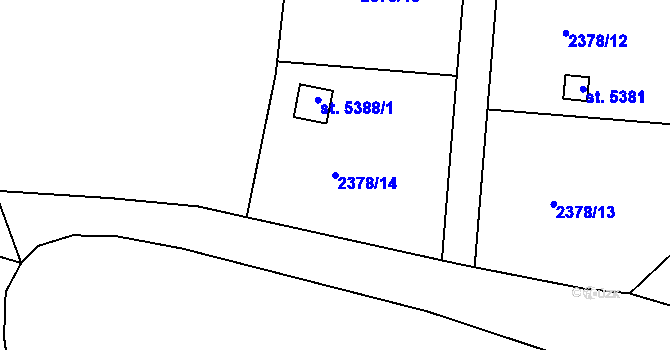 Parcela st. 2378/14 v KÚ Rokycany, Katastrální mapa