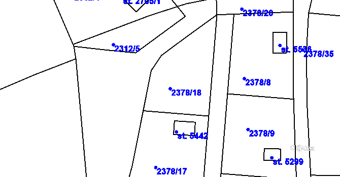 Parcela st. 2378/18 v KÚ Rokycany, Katastrální mapa