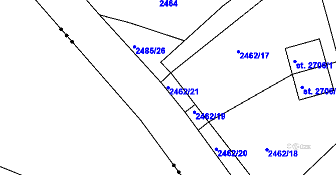 Parcela st. 2462/21 v KÚ Rokycany, Katastrální mapa
