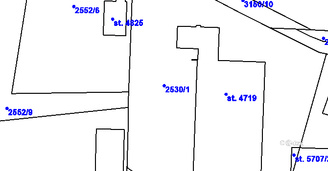 Parcela st. 2530/1 v KÚ Rokycany, Katastrální mapa