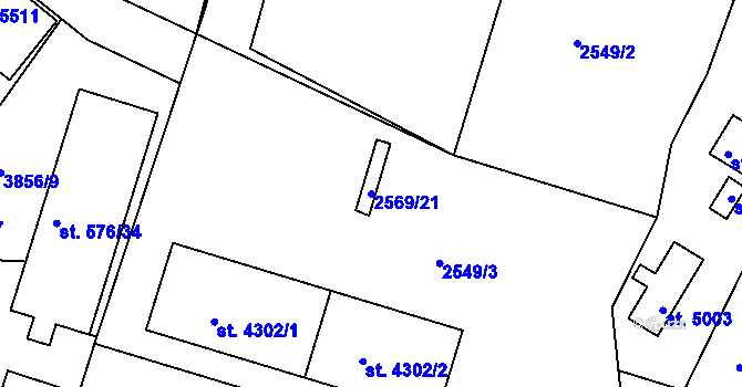 Parcela st. 2569/21 v KÚ Rokycany, Katastrální mapa