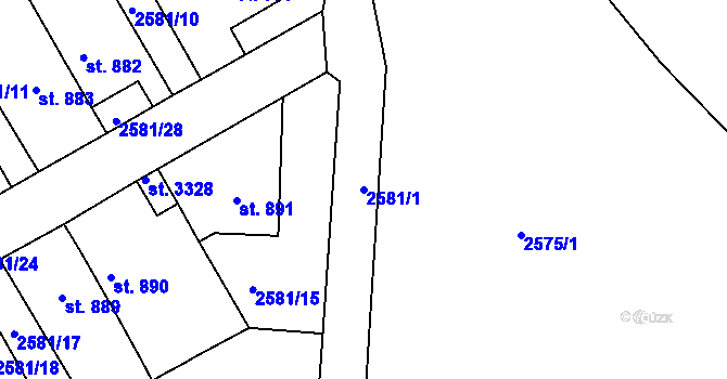 Parcela st. 2581/1 v KÚ Rokycany, Katastrální mapa