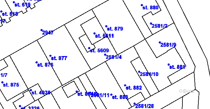 Parcela st. 2581/4 v KÚ Rokycany, Katastrální mapa