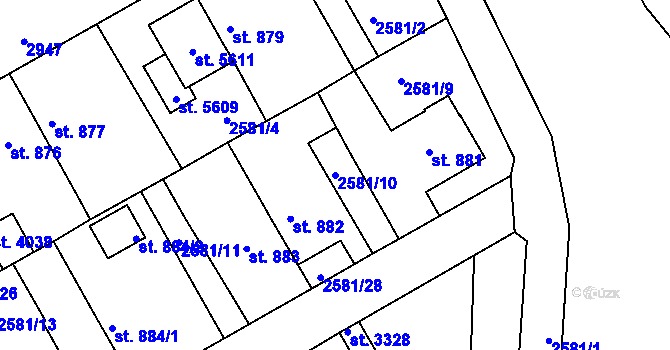 Parcela st. 2581/10 v KÚ Rokycany, Katastrální mapa